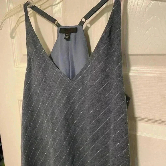 ATM Womens Linen Halter Adjustable Fringe Stripe Midi Dress blue gray small - Picture 3 of 10